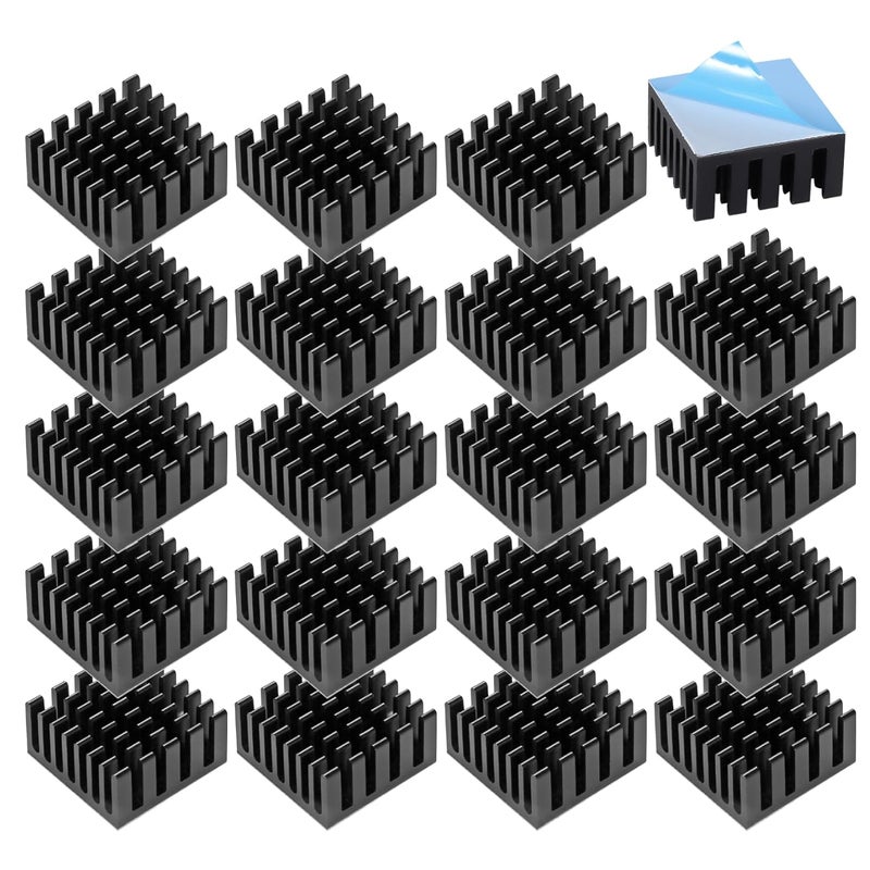 Manesi 10PCS 20mm Heatsink Kit 20x20x10mm/ 0.79x0.79x0.39inch with Thermal Conductive Adhesive Tape, Cooler Heat Sink for Cooling GPU IC Chips VRAM VGA RAM - Image 1